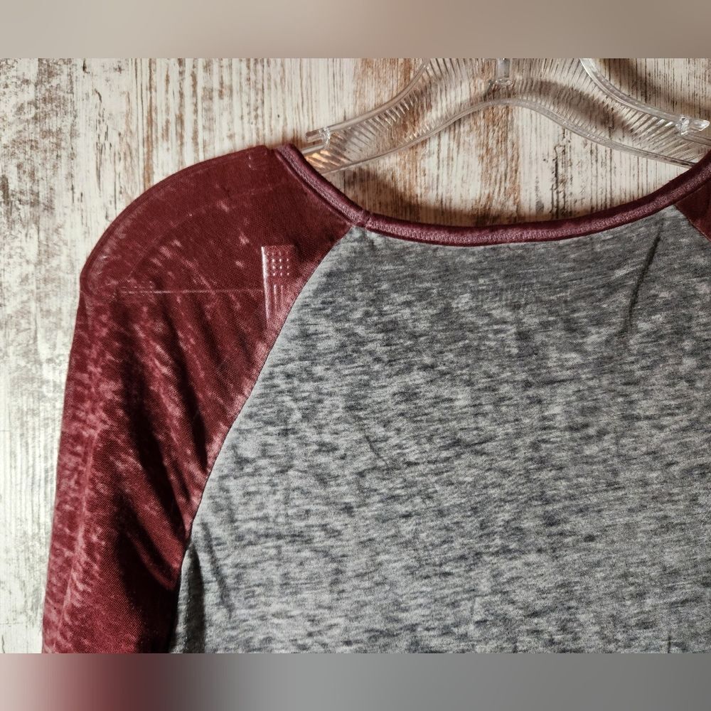 Peanuts Women's Gray and Maroon Snoopy Holiday Lights Long Sleeve Tee - Picture 6 of 7